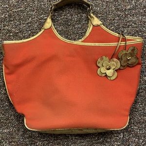 Gold Leather Orange Fabric MAXX Handbag. Loads -GORGEOUS!! No Damage!